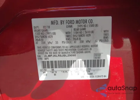 2018 Lincoln Mkx Reserve from USA, damaged, VIN 2LMPJ6LR8JBL29098